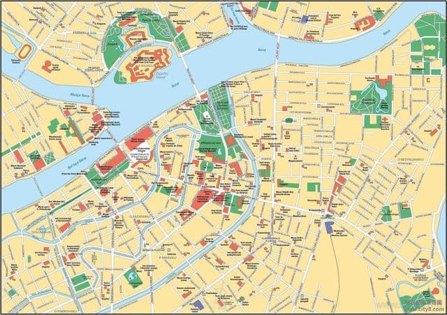 Mapa do centro da cidade de São Petersburgo