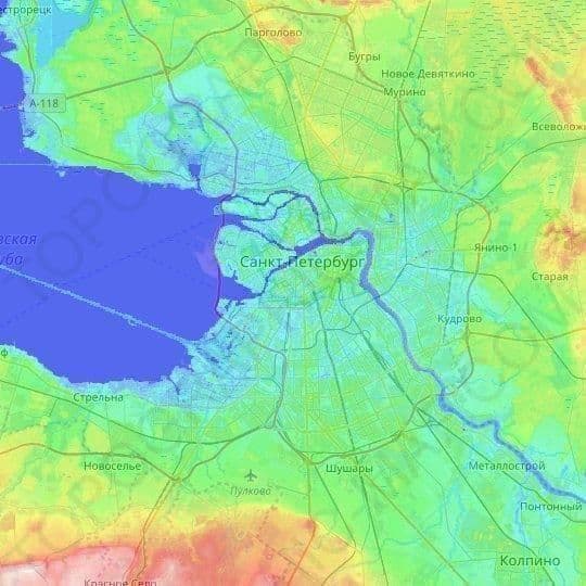 Mapa de elevação de São Petersburgo
