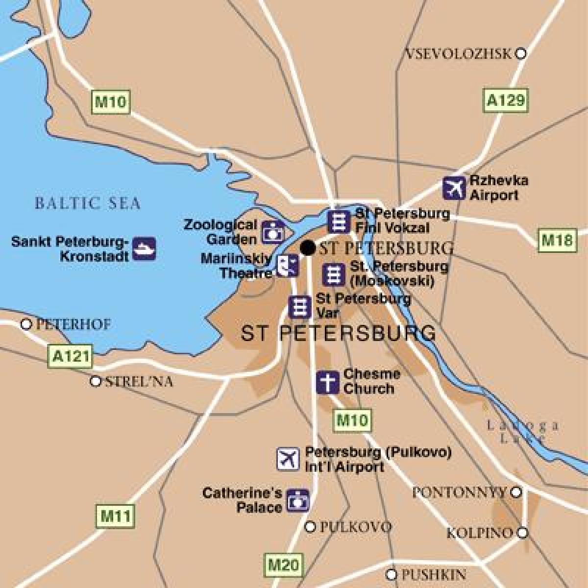 Mapa dos aeroportos de São Petersburgo