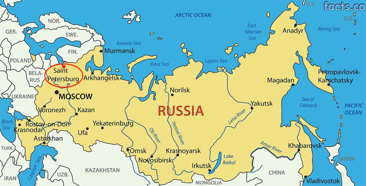 São Petersburgo no mapa da Rússia