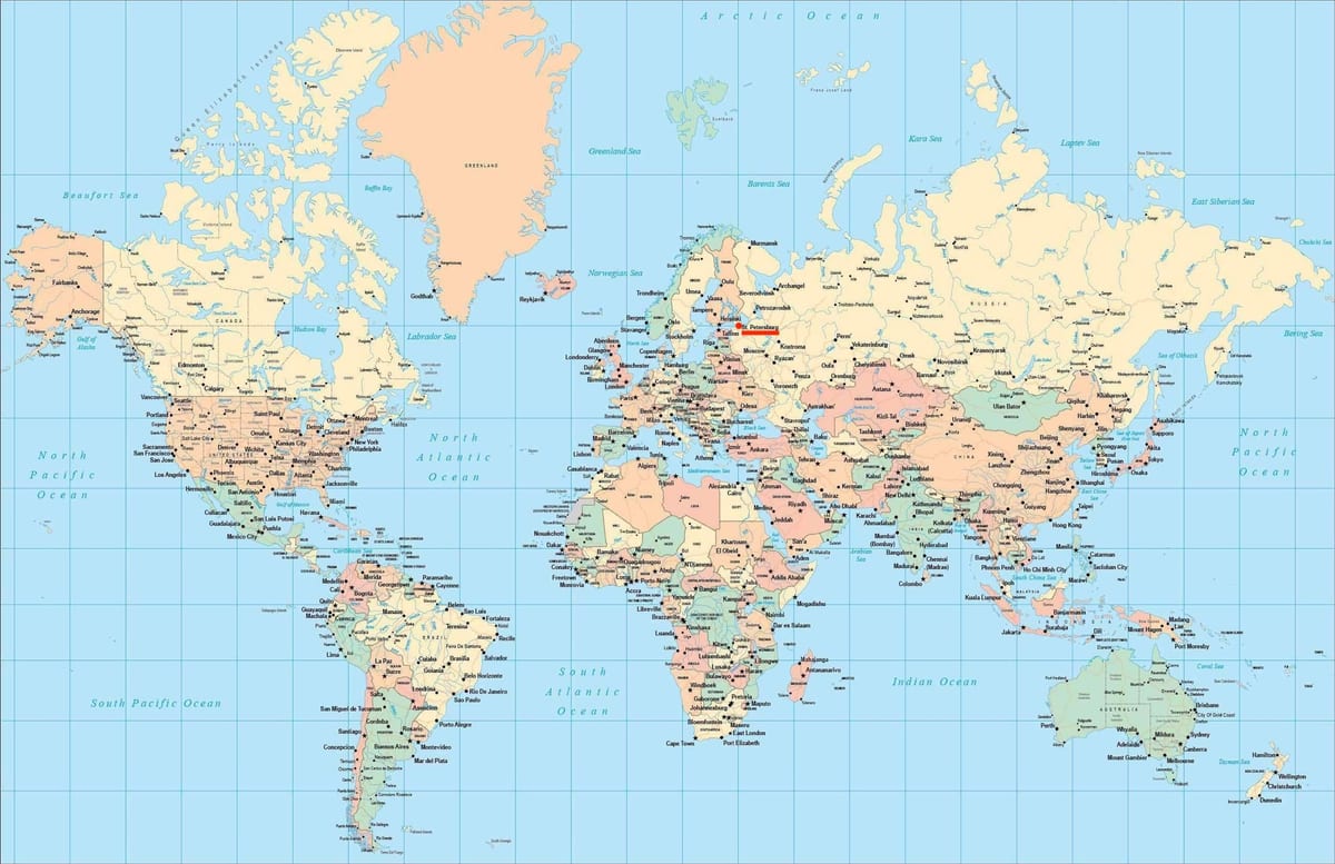 Localização de São Petersburgo no mapa do mundo