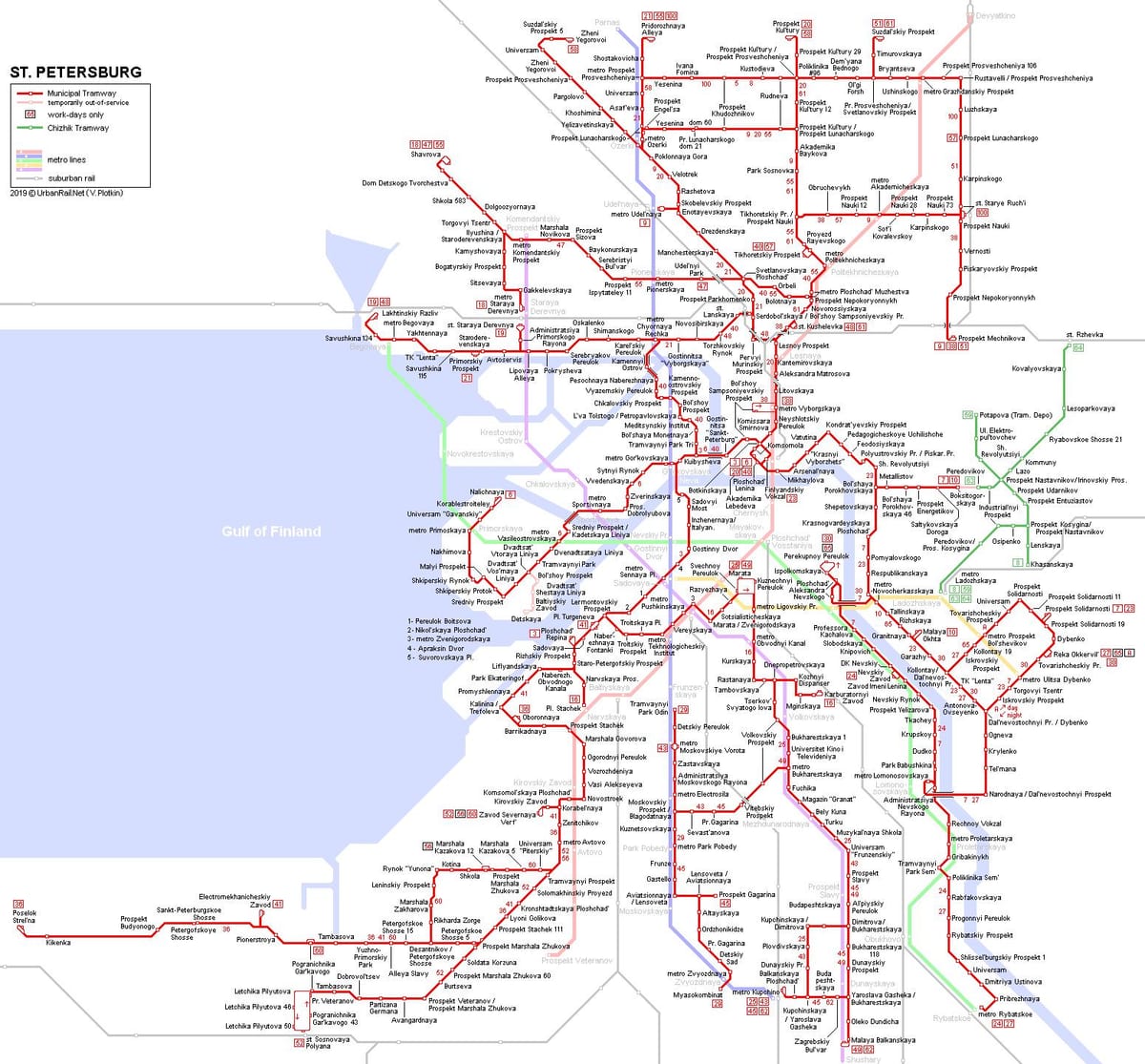 Mapa das estações de eléctrico de São Petersburgo