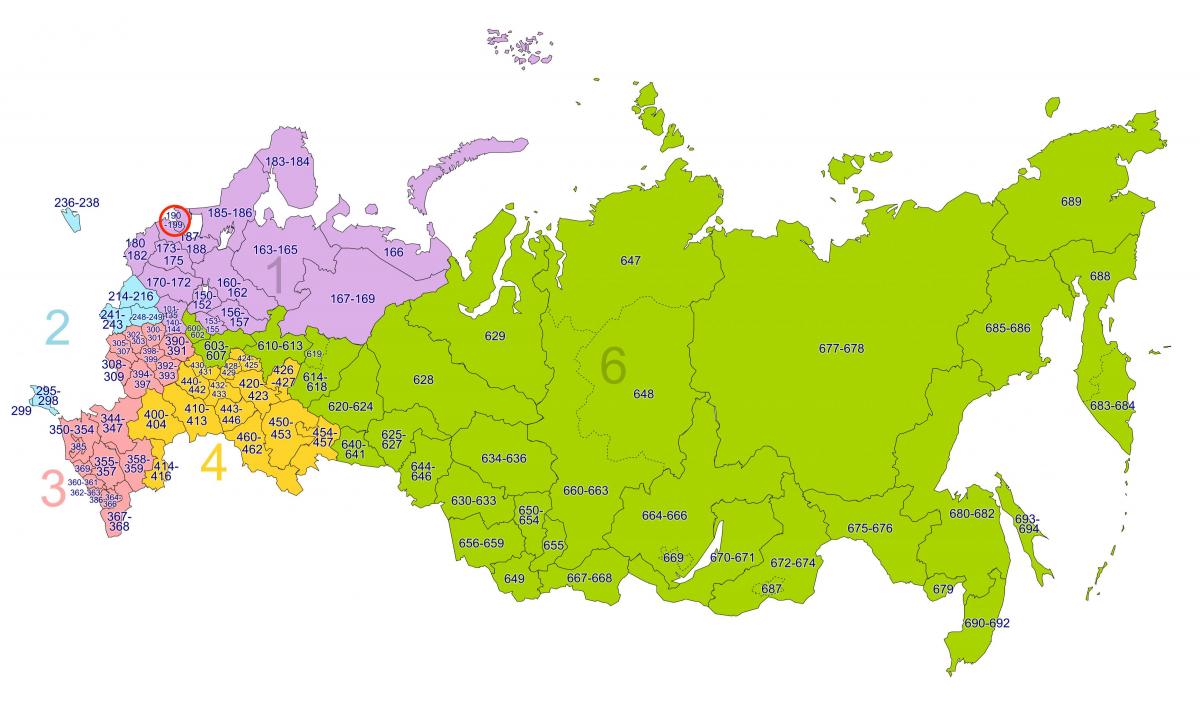 Mapa de códigos postais de São Petersburgo