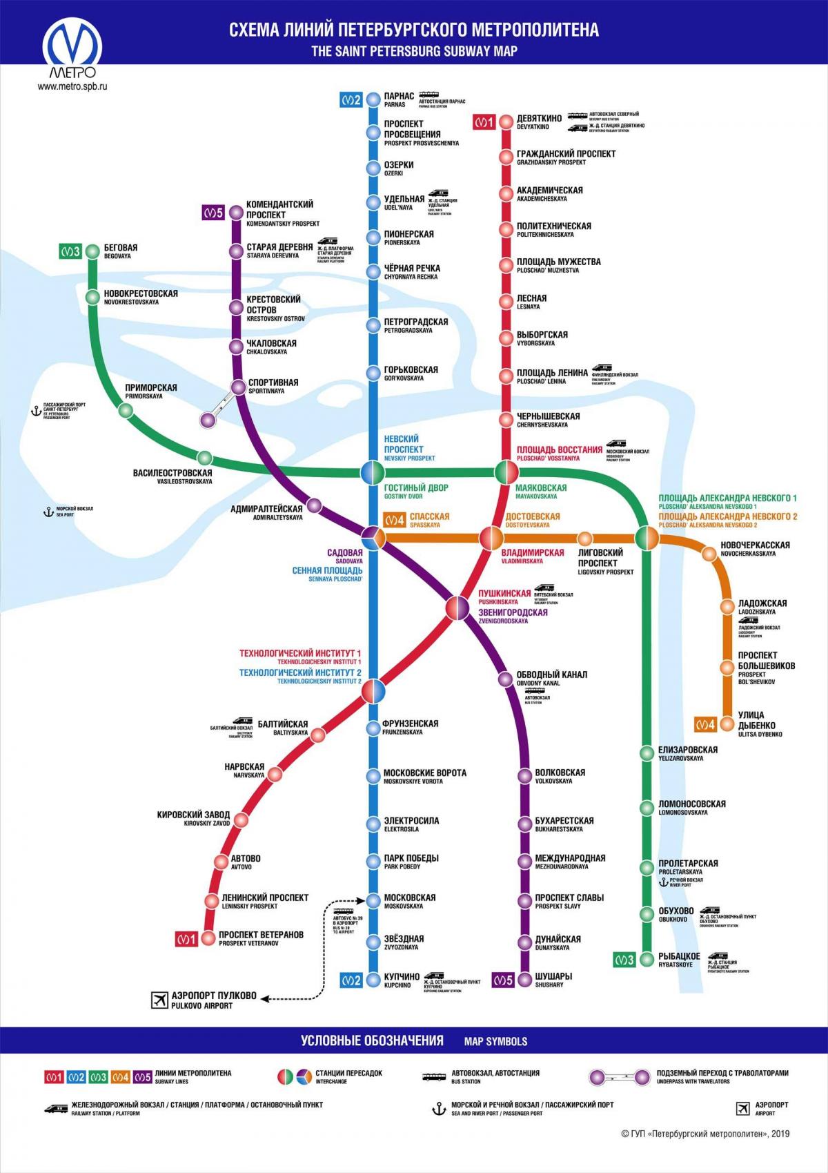 Mapa das estações de metrô de São Petersburgo